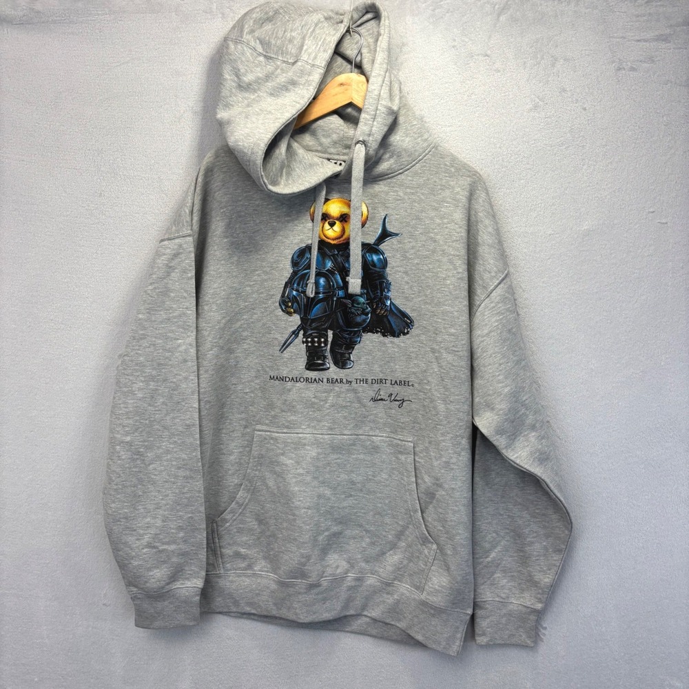 Mandalorian Bear The Dirt Label TDL Hoodie Mens XXL 2XL Gray Fleece Sweatshirt